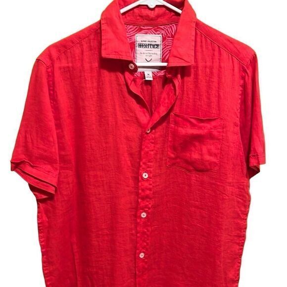Heritage‎ by Report shirt Sz M red 100% linen academia resort breathable NWT - Picture 2 of 9